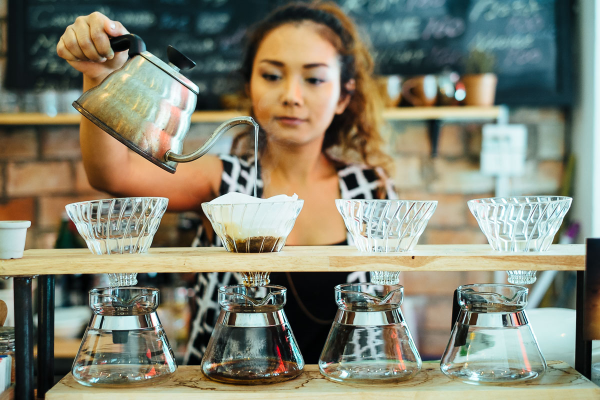 travel lifestyle photography of coffee shop in Bangkok