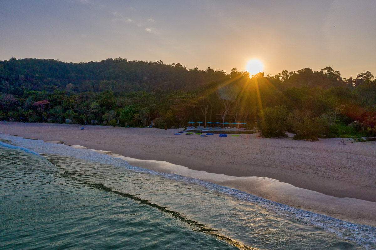 drone photography resort at sunset Asia