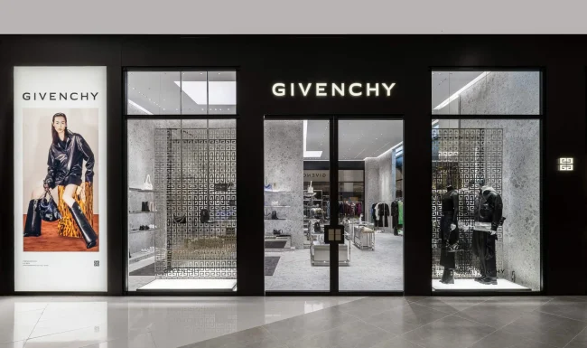 Givenchy storefront at Siam Paragon, Bangkok, with illuminated sign and window displays